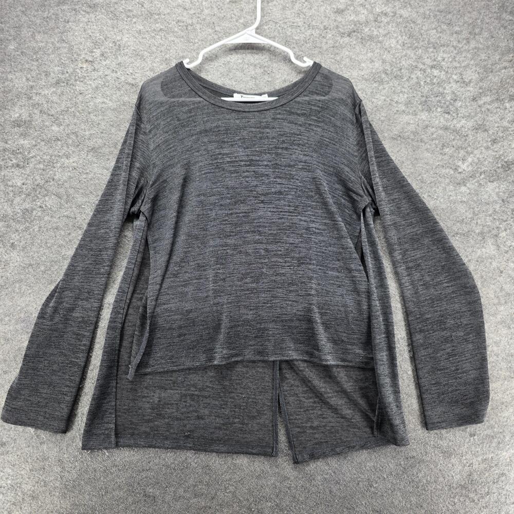 T Alexander Wang T-Shirt Womens M Gray Long Sleeve Split Hem Jersey Relaxed Fit